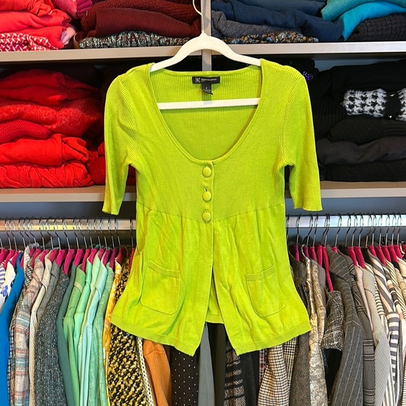 I.N.C. International Concepts green 1/2 sleeve ribbed scoop neck sweater size P - Picture 1 of 3